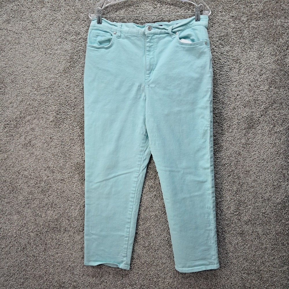Gloria Vanderbilt Amanda High Rise Tapered Jeans Aqua Blue Size 14 Stretch Denim